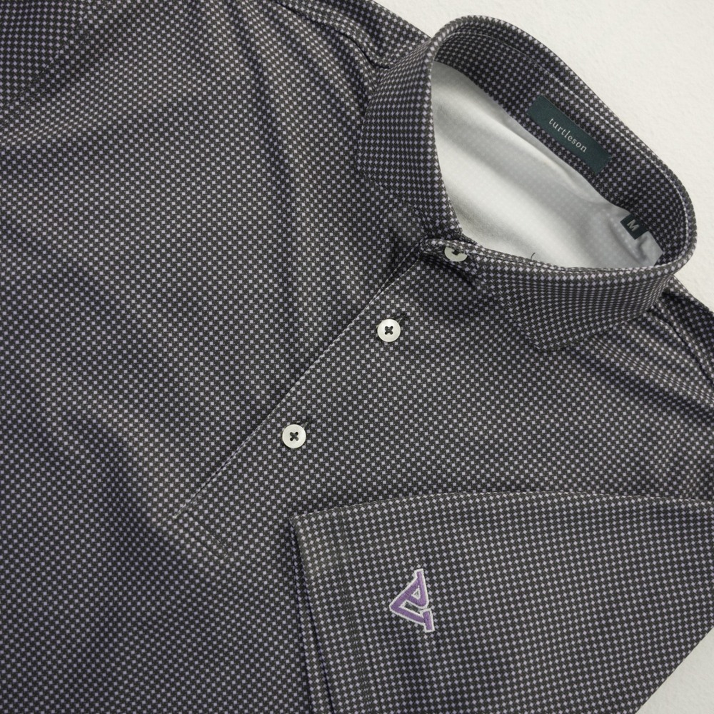 Turtleson Mens Performance Polo Shirt Medium Black Purple Micro Diamond Print SS